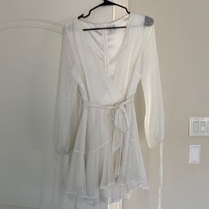 Selfie Leslie White Wrap Long Sleeve Mini Dress